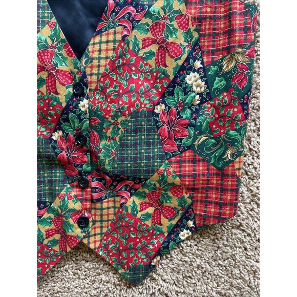 Vintage VTG Sostanza Christmas Holiday Holly Floral Plaid Vest Small/Medium - Picture 7 of 11